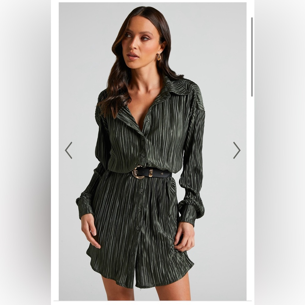 BECA MINI DRESS - CRINKLE BUTTON UP SHIRT DRESS IN OLIVE
